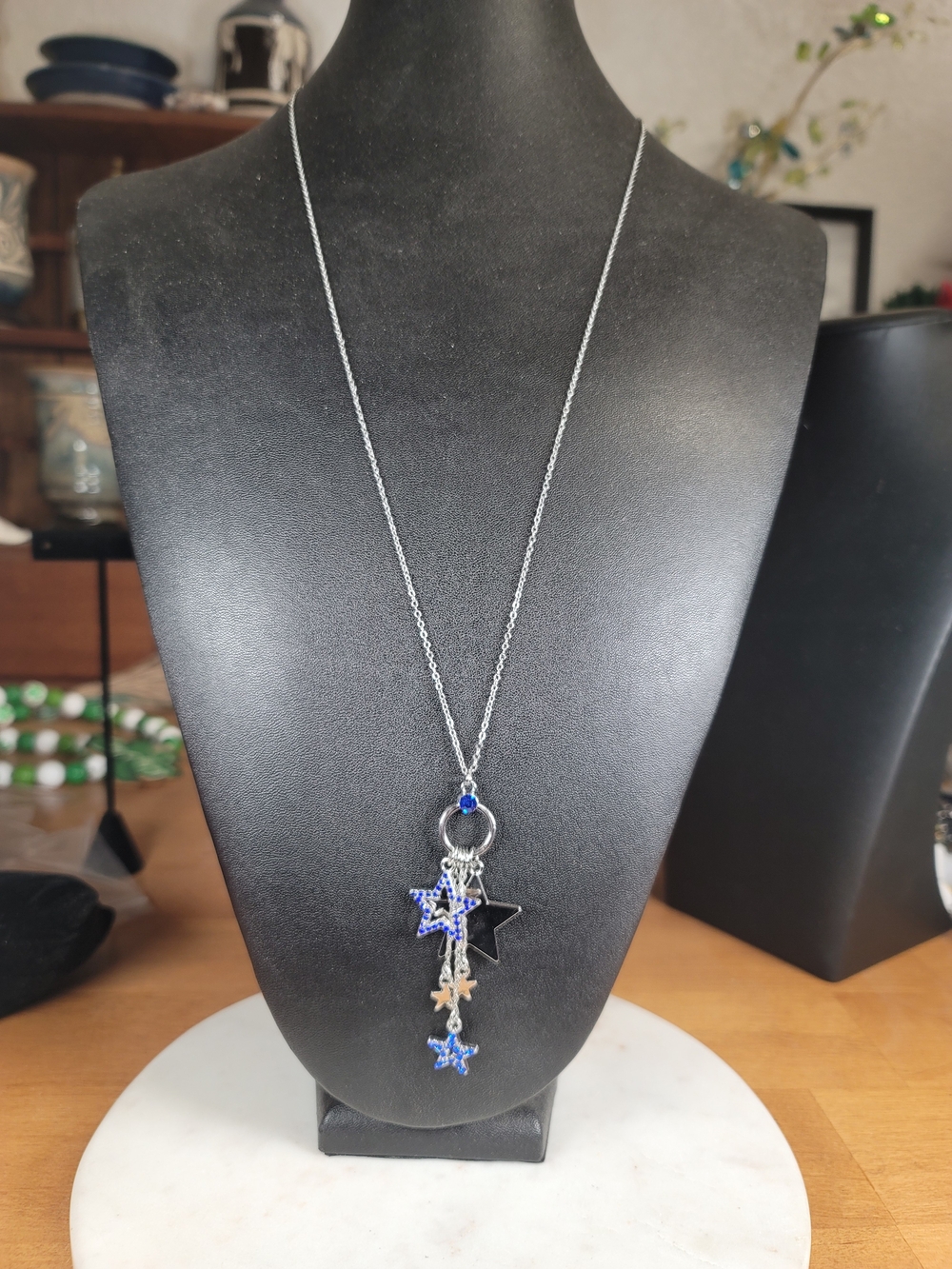paparazzi Silver Necklace with Blue and Silver Star Charms